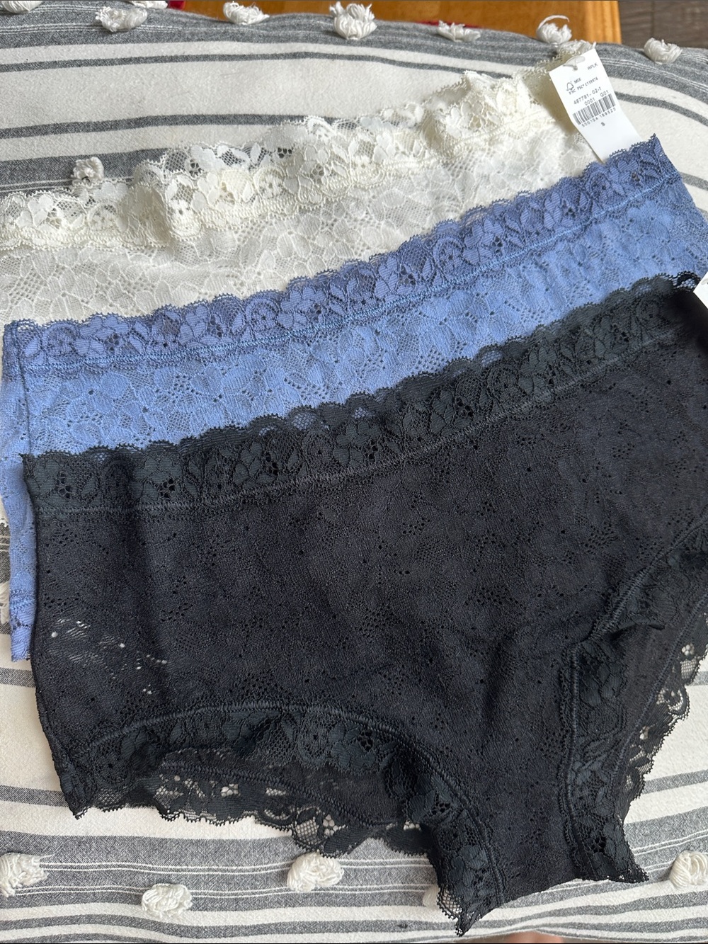 Old Navy Lace Trim Boyshort Panties in Black, Blue, and Cream/White